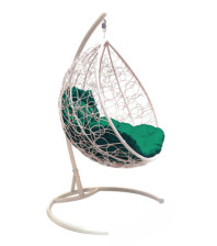 Кресло-качели Капля ротанг белый, подушка зелёная