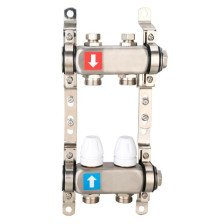 Коллектор регулируемый с запорными клапанами из нержавеющей стали 2х1"х3/4" G428.2
