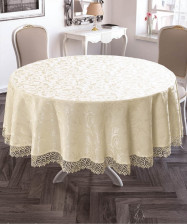 Скатерть с гипюром круг кремовая Размер: 85