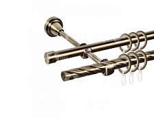 Карниз Grace 2-рядный D16/16 (труба крученая/гладкая) Золото антик 3,2м составной