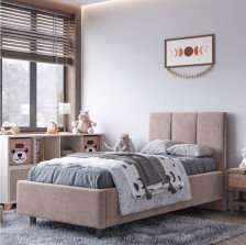 Кровать Моно-2 (ножки натуральное дерево) (0,9х2) ортопедическое основание, ПМ300, БН, велюр Teddy 026