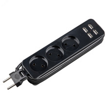 Удлинитель 3вх 1,8м б/з  4USB(3.1A) Uniel 10A S-CT3-1.8U Черный
