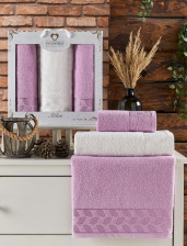 Набор полотенец махровых 3 шт 50х90 + 70х140 розовый Atlas Two Dolphins 