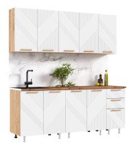 Кухня Ирис 2,0м (490) Браш Вайт/Дуб крафт (дуб вотан) 