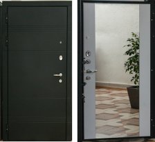 Дверь входная СТР-31 черный кварц/белый матовый/зеркало 960х2050 Левая (9,5см)