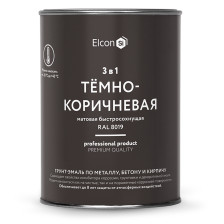Грунт-эмаль 3 в 1 по ржавчине матовая темно-коричневая RAL 8019 (0,8 кг) Elcon