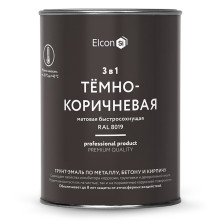 Грунт-эмаль 3 в 1 по ржавчине матовая темно-коричневая RAL 8019 (0,8 кг) Elcon