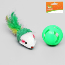Набор игрушек для кошек: мышь 5 см + шарик с бубенчиком 3,8 см 3811578
