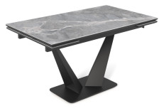 Стол "Ниагара" 1400х800(300+300) Керамика Серый мрамор/черный кварц/черный
