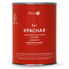 Грунт-эмаль 3 в 1 по ржавчине матовая красная RAL 3020 (0,8 кг) Elcon