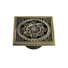 Трап САНАКС 100х100мм вертикальный сухой, решетка цветы, бронза 00031-1