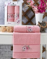 Набор полотенец махровых 2 шт 50х90 + 70х140 Ceremony брусничный Merzuka