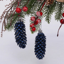 Набор украшений новогодних Шишки блестящие 9см 2шт сапфир