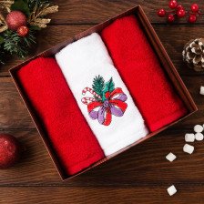 Набор полотенец махровых 30х60х3шт Новогодний бантик 4716380 Размер: 30х60, Цвет: Тематическое