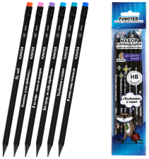 Карандаши ч/г 6 шт FUNSTER Funny notes blk с ластиком