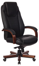 Кресло Бюрократ чёрное T-9923WALNUT кожа, крестовина металл/дерево