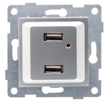 Розетка USB 2-м скрытой установки С11USB2-004 серебро