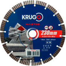 Диск алмазный 230х25,4х2,6х10 Турбо сегментный бетон гранит камень KRUGO MASTER 8107 2300270