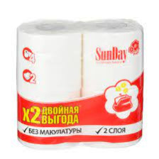 Бумага туалетная SunDay 2-х слойная 4шт Белая