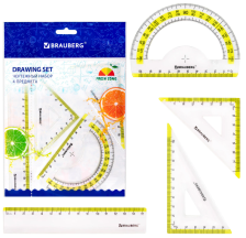 Набор чертежный малый: линейка 15 см 2 треугольника транспортир Brauberg Fresh zone