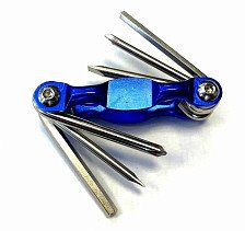 Набор 00-190607-1 универсальный мини складной,  шестигранники 4/5мм +/- отвертки 2 вида, синий