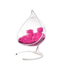 Кресло-качели Кокон Для Двоих ротанг белый подушка розовая