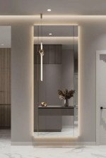 Зеркало (в150xш60) Кватро черн мат алюм профиль, LED 4000К сенсорная кнопка (АУРАМИРА, Россия)