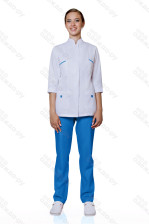 Костюм медицинский  415 тиси белый размер 56/170-176 3/4 рукав кнопки