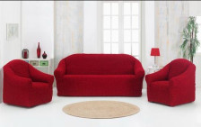 Набор чехлов без оборки (диван 3-местный+2 кресла) Бордовый KARNA