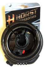 Замок 09-100192 вело кодовый (4 разряда) 12х1500мм с креплением на раму, черный HORST