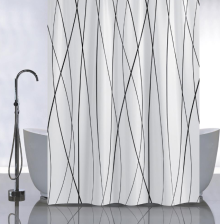 Штора для ванной комнаты 180х180см САНАКС ЧЕРНЫЕ ЛИНИИ НА БЕЛОМ, без колец 01-96