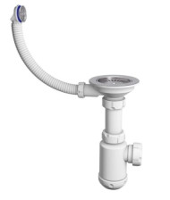Сифон одинарный Санпласт 3 1/2 с круглым переливом, отводом и винтом