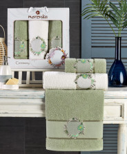 Набор полотенец махровых 3 шт 50х90/2 + 70х140 Ceremony зеленый Merzuka