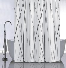 Штора для ванной комнаты 180х180см САНАКС ЧЕРНЫЕ ЛИНИИ НА БЕЛОМ, без колец 01-96