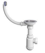 Сифон одинарный Санпласт 3 1/2 с круглым переливом, отводом и винтом