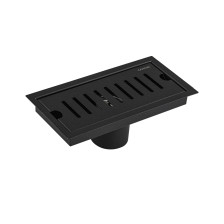 Трап линейный САНАКС 200х100мм вертикальный, с гидрозатвором и верхним бортом, нерж сталь/черный 00045-В