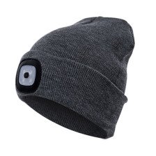 Шапка с фонариком серая (фонарь съемный 66х50х15мм, аккумулятор 3,7В 200мА,ч) 3 режима) КОСРНat grey