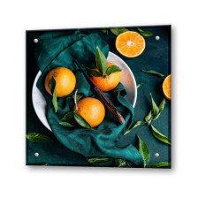 Экран кухонный "Мандарины на зеленом" 600х600х4мм (стекло закал)