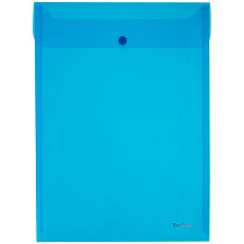 Папка-конверт с кнопкой А4 180мкм вертикальная, прозрачная синяя 