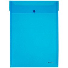 Папка-конверт с кнопкой А4 180мкм вертикальная, прозрачная синяя 