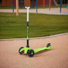 Самокат-кикборд Novatrack Disco-kids Basic, детский, светящиеся колеса PU переднее 120, заднее 76мм, эргонономичный руль