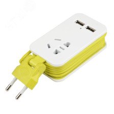 Удлинитель 1 вход 1,5м б/з 2USBх1,1A Uniel S-CT1-1.5U Белый