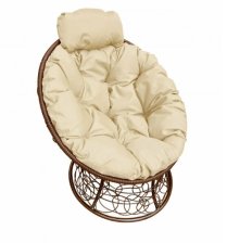 Кресло Папасан ротанг коричневый, подушка бежевая мини