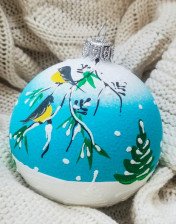 Украшение новогоднее Шар 8,5см Синицы зимой КУ-85-194121