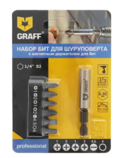 Набор бит 6 предметов + магнитный держатель GRAFF 4603