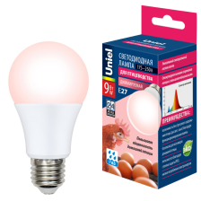 Лампа светодиодная Е27 9W A60 для птиц, диммир (спектр для яйценоскости) Uniel