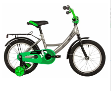 Велосипед NOVATRACK 16" VECTOR серебристый, тормоз нож, крылья, багажник, защита зеленая