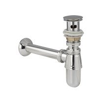 Сифон для умывальника бутылочный автомат САНАКС с выпуском клик-клак, гофрой 1/4х32, АБС-пластик/хром 8002