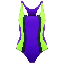 Комплект для плавания для девочек (купальник+шапочка), фиолет/зелен/серый/р-р 34, 4609233