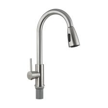 Смеситель для кухни однорычажный САНАКС вытяжная лейка с 2-режимным аэратором, нерж сталь/хром 13069